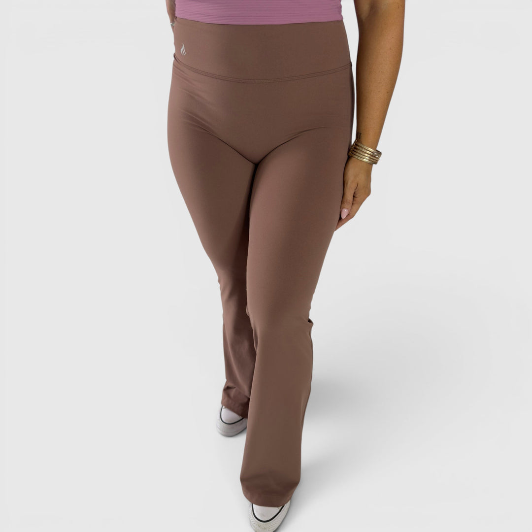 MBS | The Woman Beyond The Cape I Am Courageous flare leggings in smokey topaz. Ultra high waisted, buttery soft fabric.